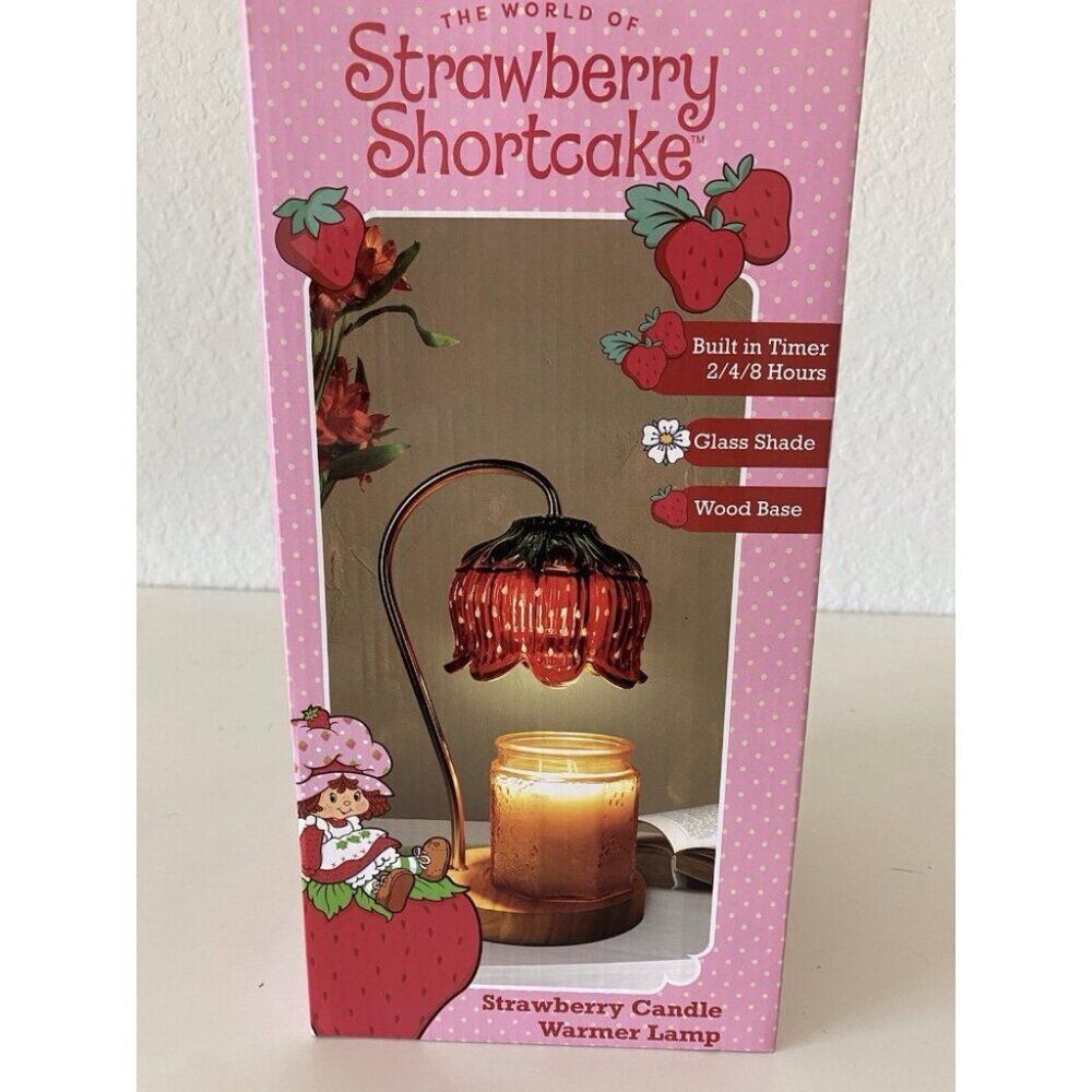 Strawberry Shortcake Candle Warmer Lamp Glass Shade Wood Base W/ Timer VIRAL NEW